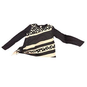 Chicos Black & White Polka Dot Long Sleeve Knit Top Size S Rayon/Spandex